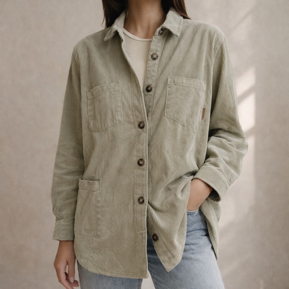 Levitate Sage Green Corduroy Button-Up Shirt Jacket 100% Cotton Size M